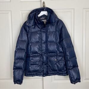 GEOX Mens Respira Sky Captain Blue Down Puffer Jacket Hood Winter Outerwear Sz L